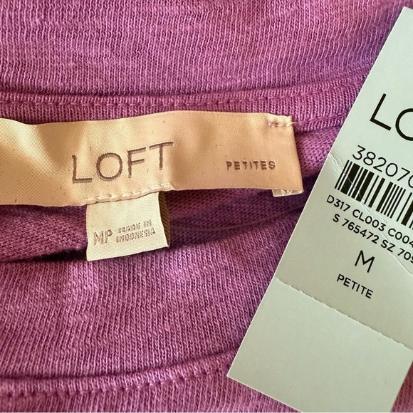 LOFT Ruched Cotton Jersey Mini Tee Dress Elastic Waist Chic Modern Orchid Sz MP - Picture 8 of 9